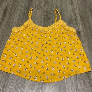 Hollister Yellow Floral Lace-Trim Tank